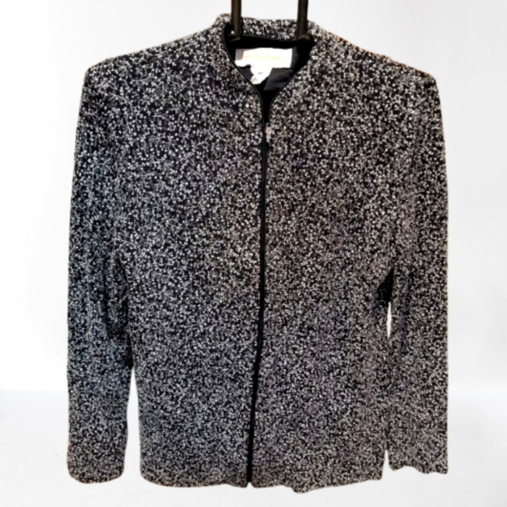 Jeanne Alexander Embroidered Metallic Zip Front Jacket Black Silver Medium - Picture 7 of 14